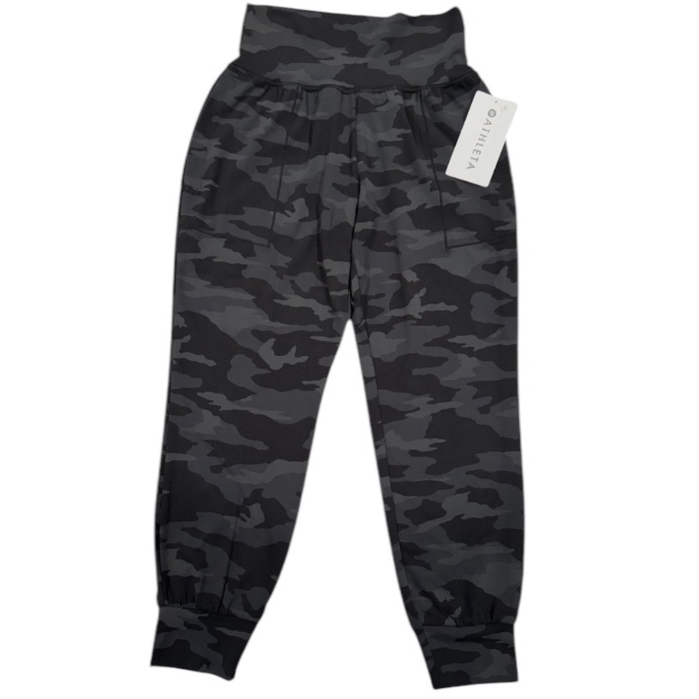 Athleta Salutation Camo Jogger Stretchy Pockets Black Gray NWT Size XS Petite - Picture 2 of 6